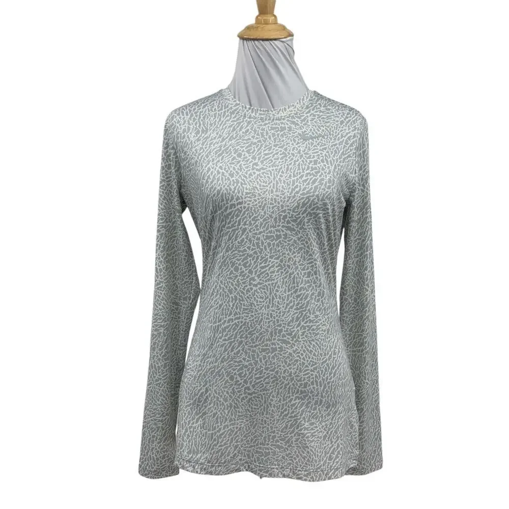 Nike Top Womens Small Gray White Golf Dri Fit Crew Neck Base Layer UV Protect